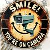 1pc 8 Inch 2D Flat Round Iron Wall Art Smile Youre On Camera Metal Sign Security Design Home Bar Cafe Decor
