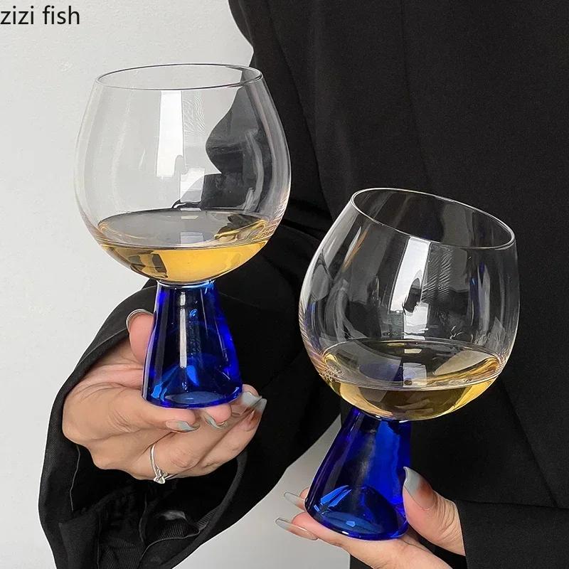Blue Base High Foot Wine Glass Transparent Glass Cup Champagne Glass Beverage Juice Cup Dessert Bowl Water Cups Wine Cup