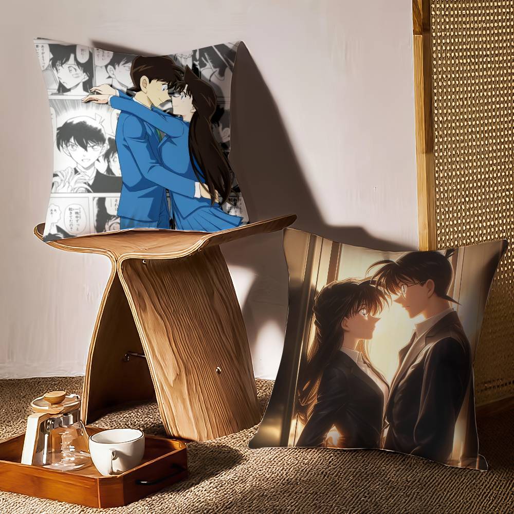 2D-Detective C-Conan Pillow Case Anti-dustmite Pillowcase Invisible Zipper Silky Short Plush Sofa Cushion Cover