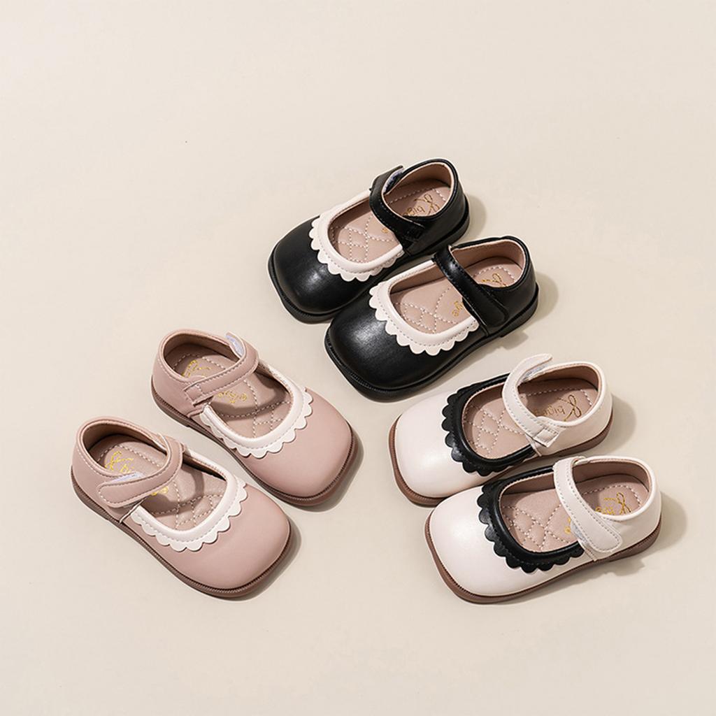 Girls Mary Jane Dress Shoes with Scalloped Edge Design Soft Faux Leather Adjustable Strap Comfortable Fit Lightweight Sole