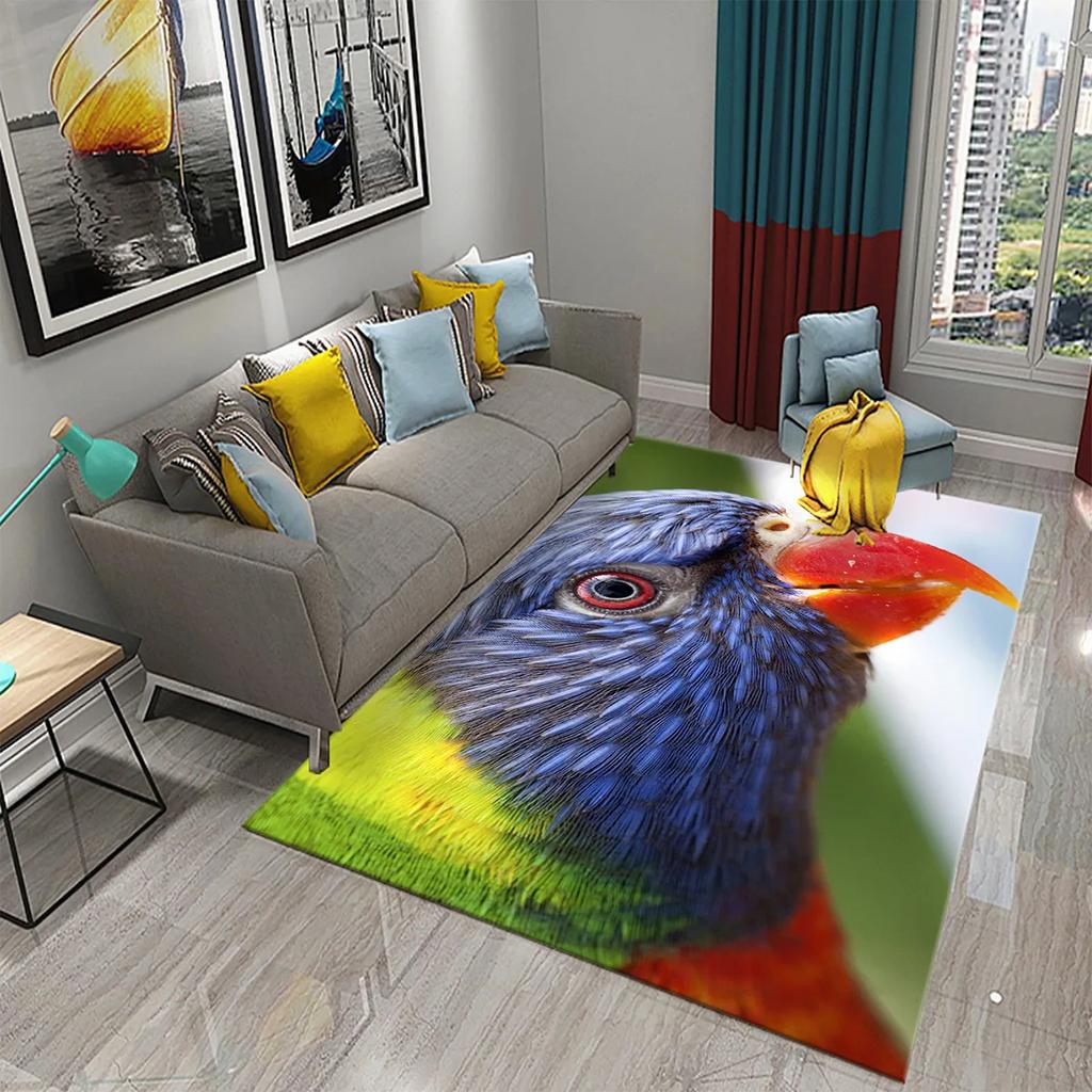 Colorful Parrot Carpet Animal Flower Rugs Kitchen Bathroom Entrance Non-Slip Carpet Bedroom Living Room Sofa Chair Decor Rugs