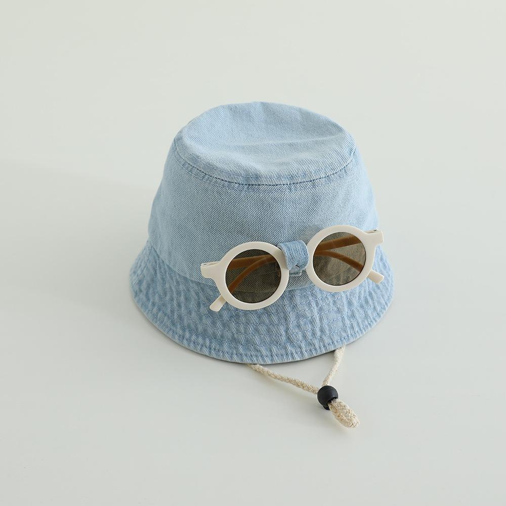 

Solid Color Fisherman Hats Large Brim Denim Bucket Hat Fashion Sunshade Caps For Kids 1-4 Year світло-синій колір