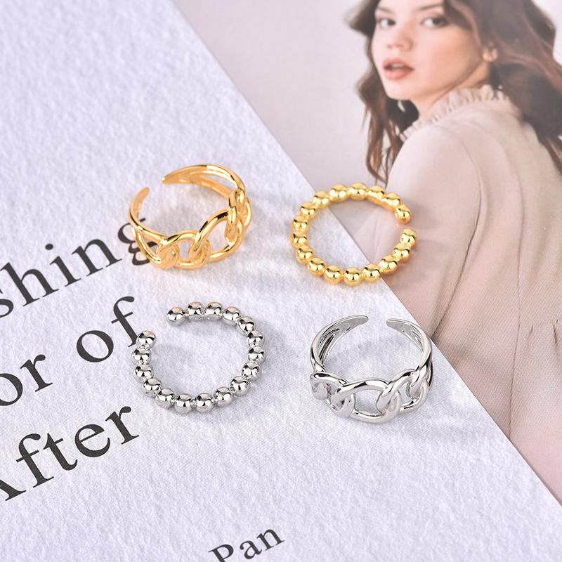 Chic Minimalist Geometric Irregular Oval Open Ring With Bead Detail Elegant Office Lady Fashion Jewelry For Women