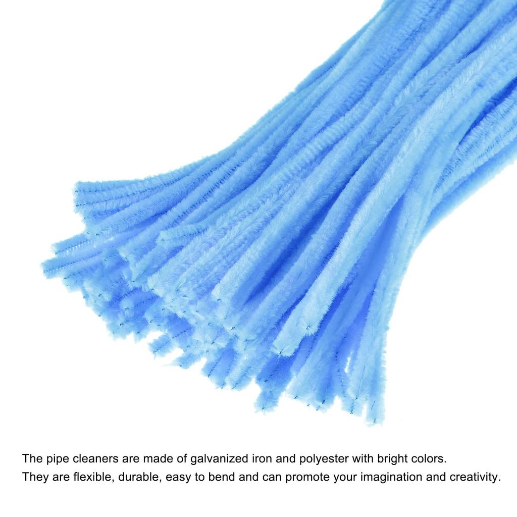uxcell 100-Pack Chenille Pipe Cleaner Stems, 30cm, Light Blue, for DIY Art, Creative Craft Decoration