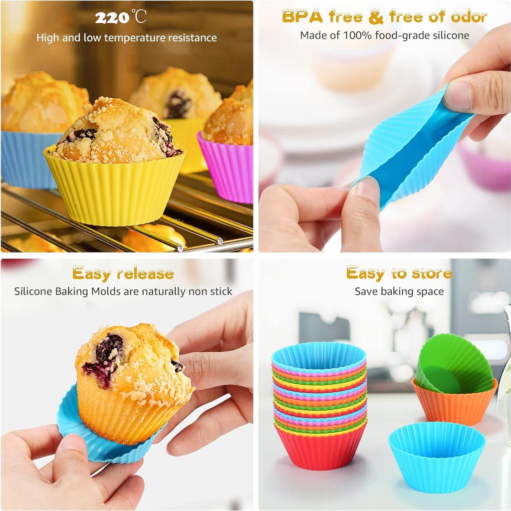 24-Cavity Nonstick Briose Mold Set - Oven Safe Up To 220°C Silicone Muffin Pan Multicolor 4.5x7x3cm
