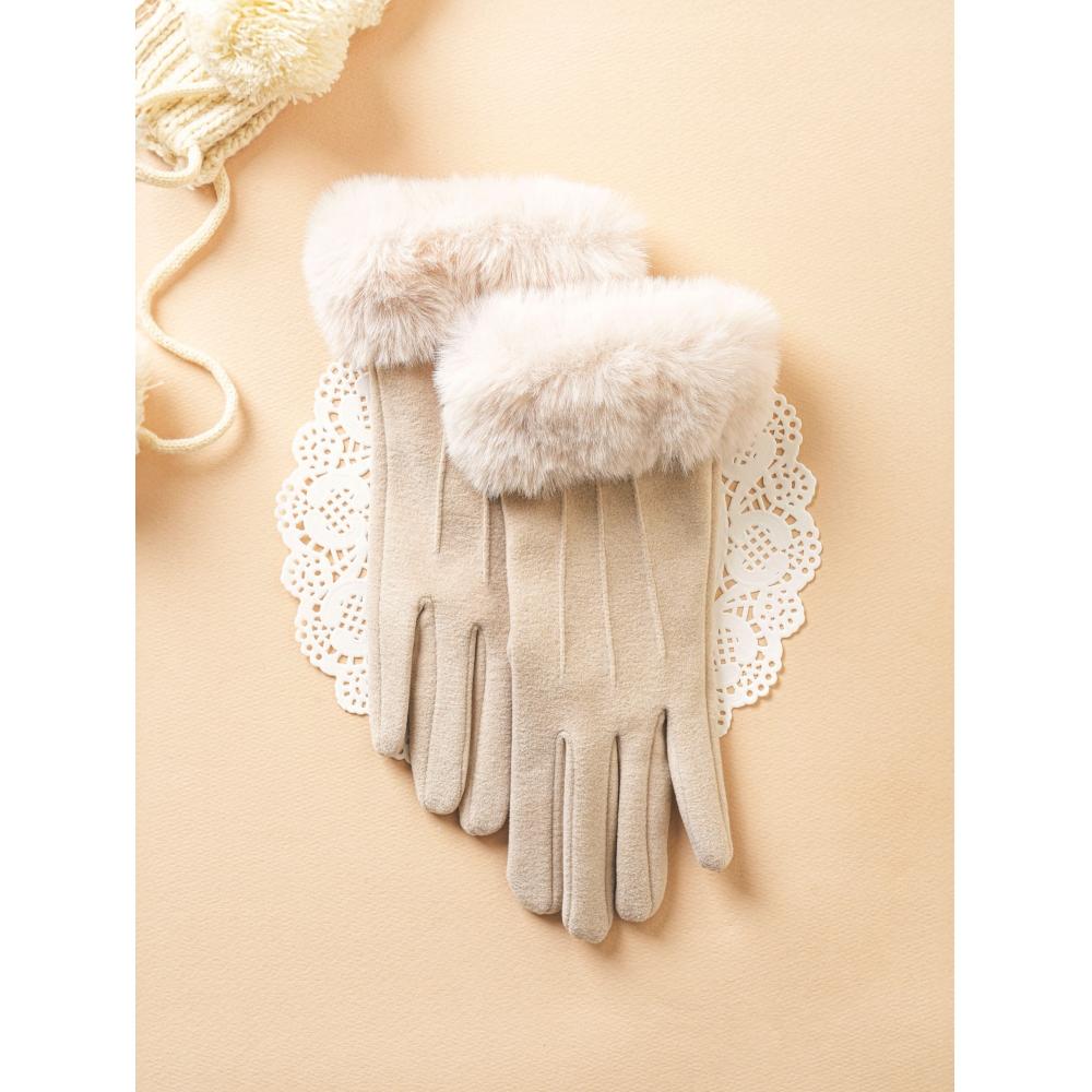 DaiSo WriSt Fur Women S gloveS  Beige 