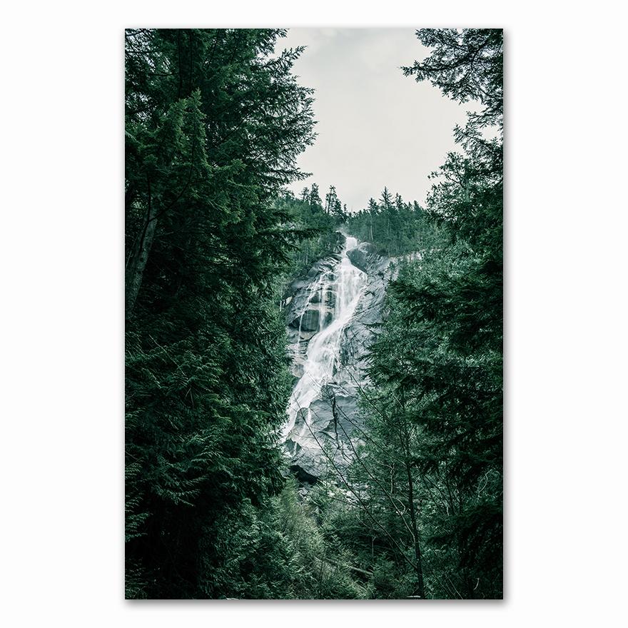 Forest Waterfall Bridge Landscape Picture Scandinavian Scenery Nature Canvas Wall Art Print Painting Nordic Decoation