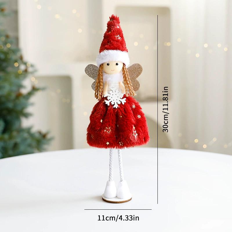 

Christmas Angel Plush Figurine Decoration With Standing For Holiday Festive Decor червоний