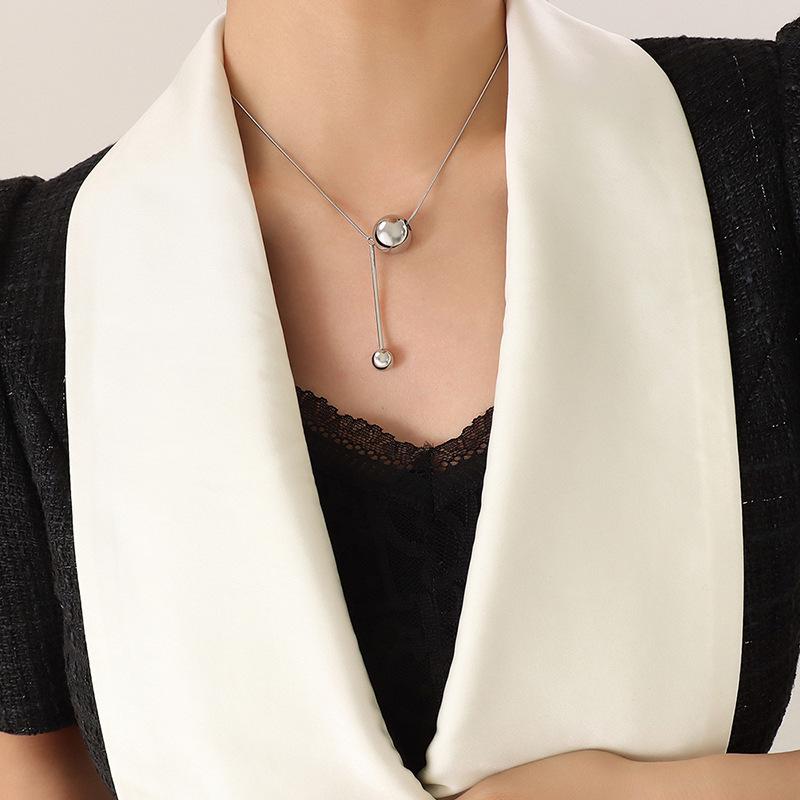 Gold Plated Steel Bead Tassel Pendant Necklace - Hip Hop Trend Style