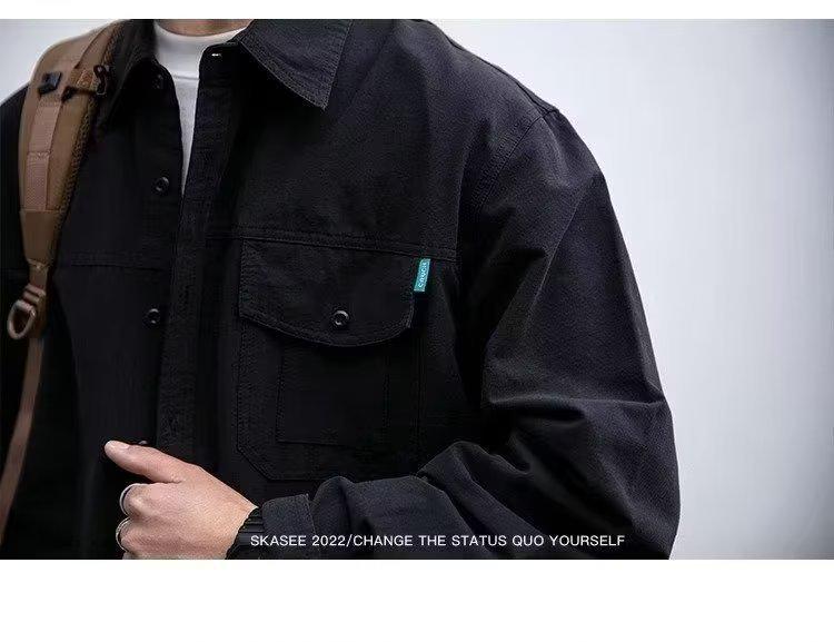 Men's Retro Japanese Solid Color Work Shirt - New Loose Casual Spring/Autumn Jacket