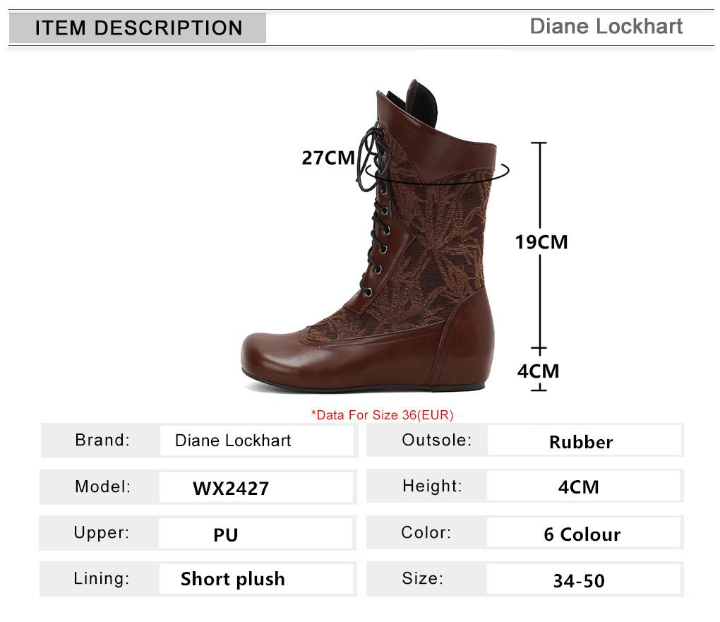 Fashion 2025 Design Mid Calf Boots for Women Round Toe Internal Height Lace Up Large Size 48 49 50 Fashion Dating Booties