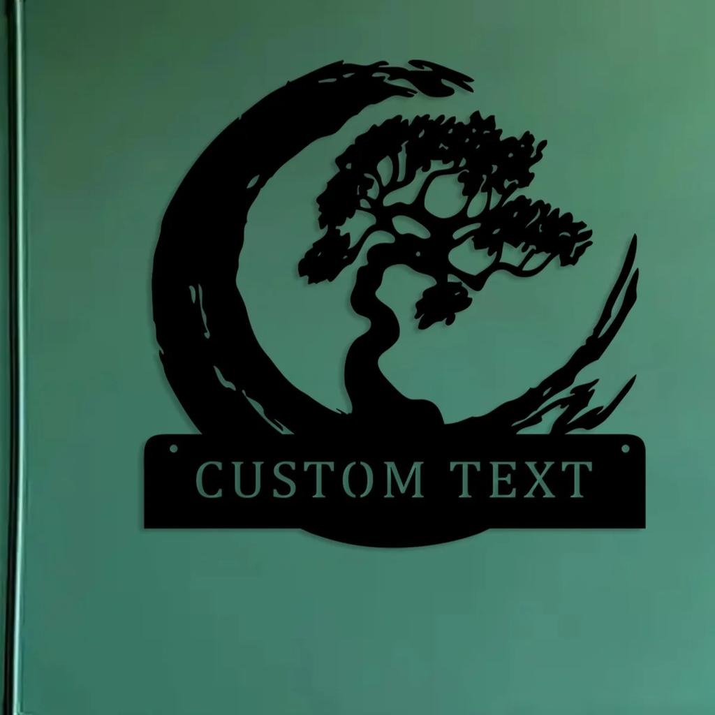 Metal Wall Art Bonsai Tree, Personalized Name Sign for Living Room, Home Decor Gift