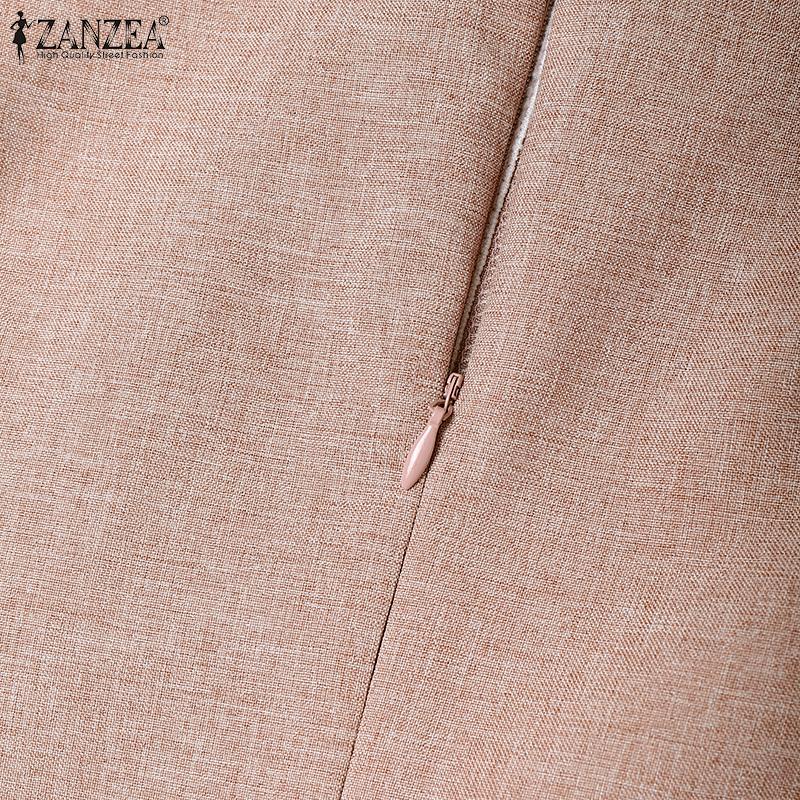 ZANZEA Dámské ležérní letní šaty s krátkým rukávem a kulatým výstřihem s plisováním