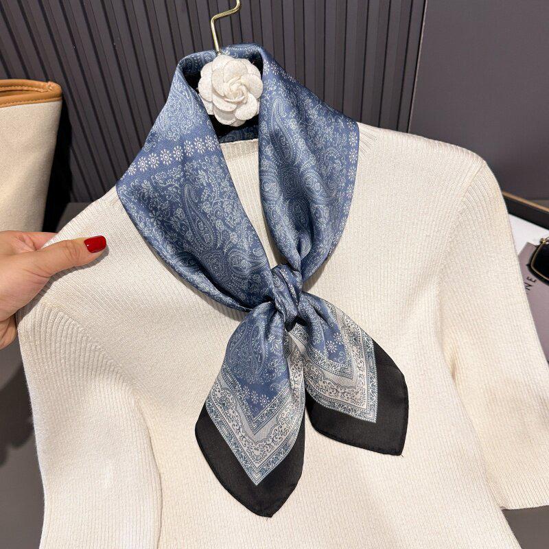 70 cm Beržų Miško Šilko Mišinio Šalikas: Moteriška pavasario/vasaros kvadratinė skarelė aliejinės tapybos stiliumi