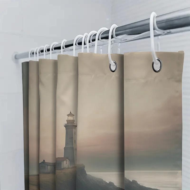 Modern Style Lighthouse Print Shower Curtain Perfect For Your Bathroom Decor 3D Printed Waterproof Bath Rug Sets Taps Coverings,