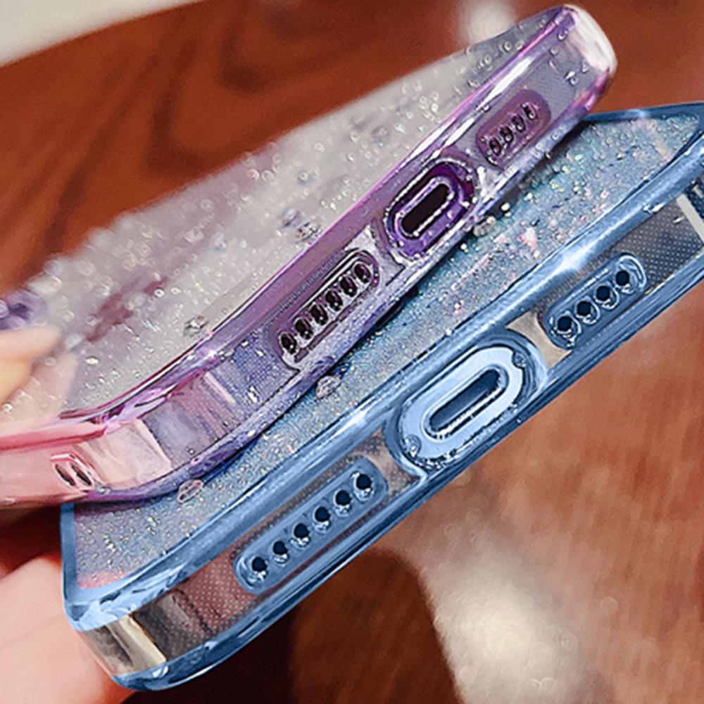 KADEM For Samsung Galaxy A42 5G/M42 5G Gradient Glitter Powder TPU Cover Rhinestone Decor Flower Pattern Anti-drop Protective Case