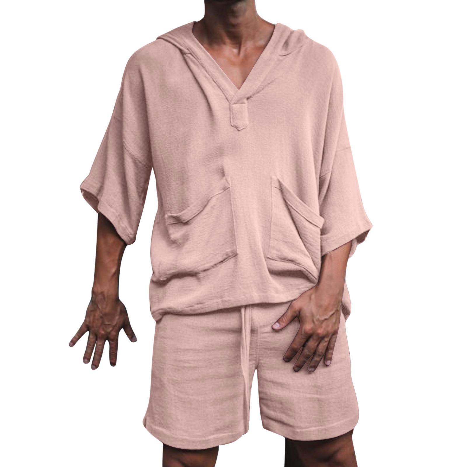 

Новый свободный мужской костюм для отдыха из двух предметов из хлопка и льна, праздничная мужская спортивная одежда XXXL