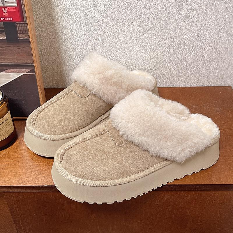 Thick bottom heightening fur integrated warm cotton slippers women's 2025 winter new fashion velvet thickened comfortable cotton mop
