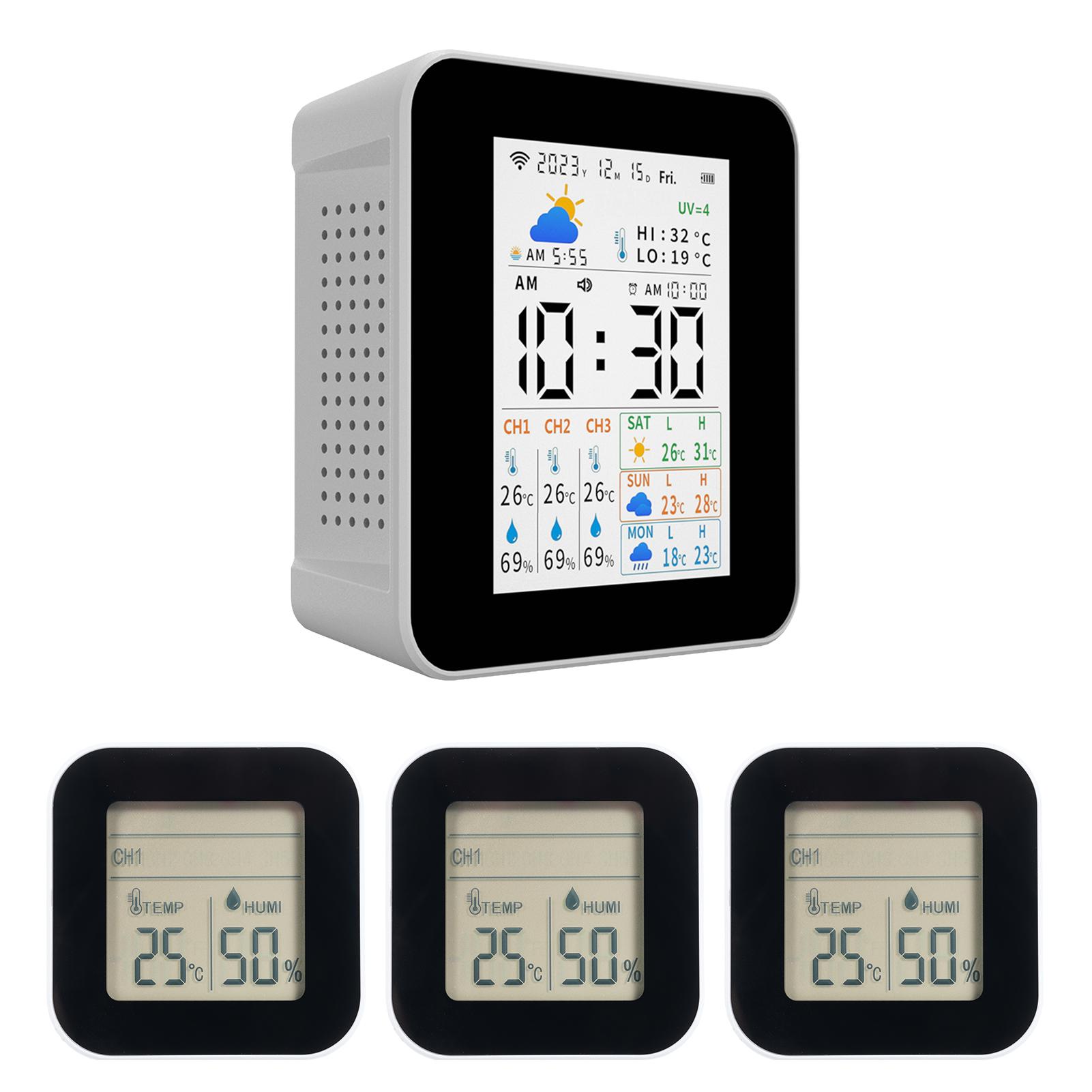 

Беспроводной термометр для помещений и улицы Tuya Метеостанция с 3 датчиками Измеритель влажности и температуры Реальное время