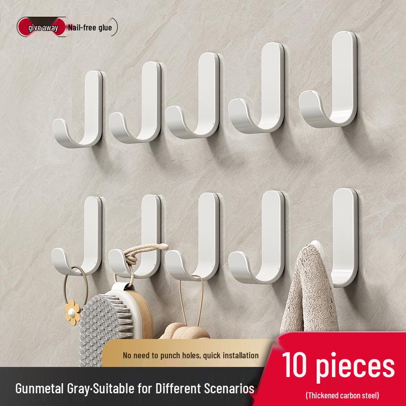 Strong Adhesive No-Drill Hooks - Gun Gray Wall Stickers for Kitchen, Bathroom & Door Storage