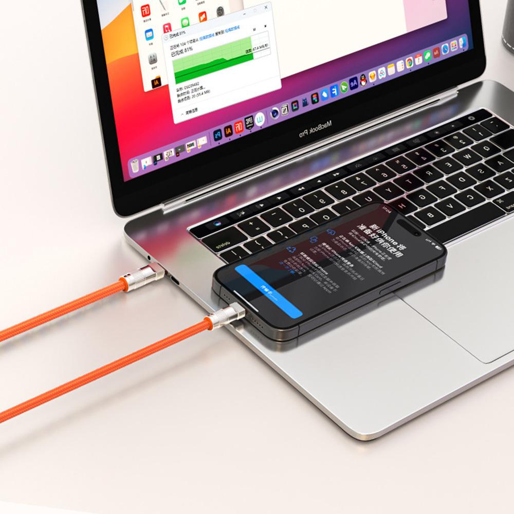 

30cm 2 in 1 Wrist Strap Charging Cable Type-C to Type-C 66W Fast Charge Cable Cell Phone Lanyard Orange