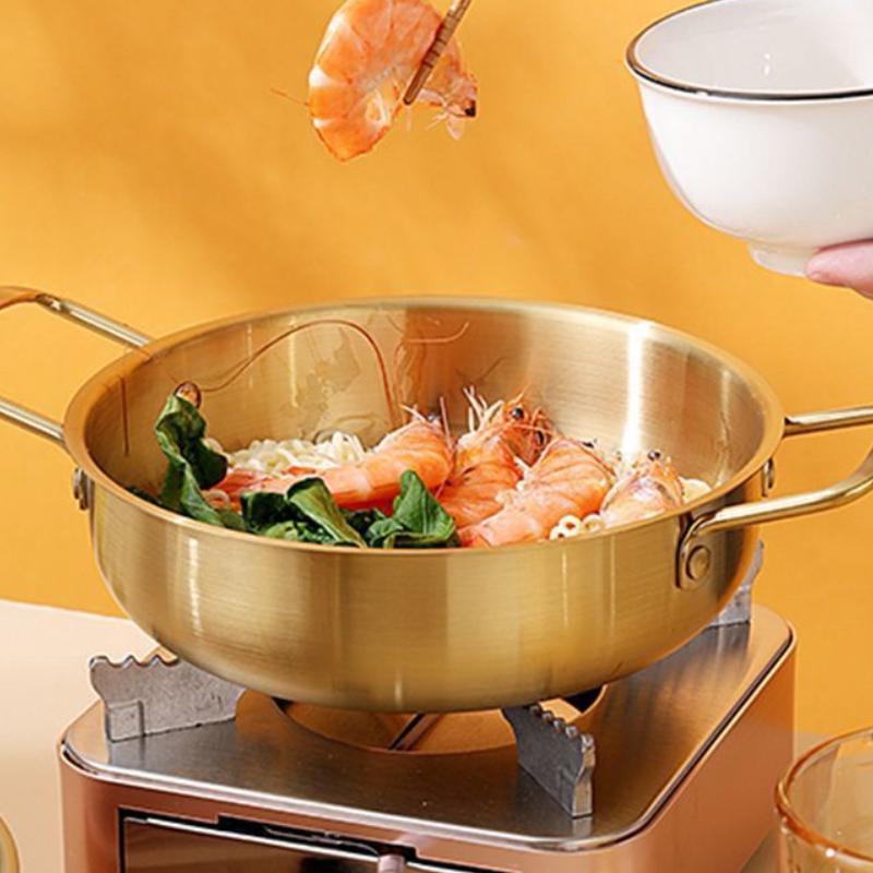 Korean Small Hot Boiler Seafood Dry Pot Lamian Noodles Pot Cooking Pan Stainless Steel Instant Noodles Pan Double Ear Soup Pan