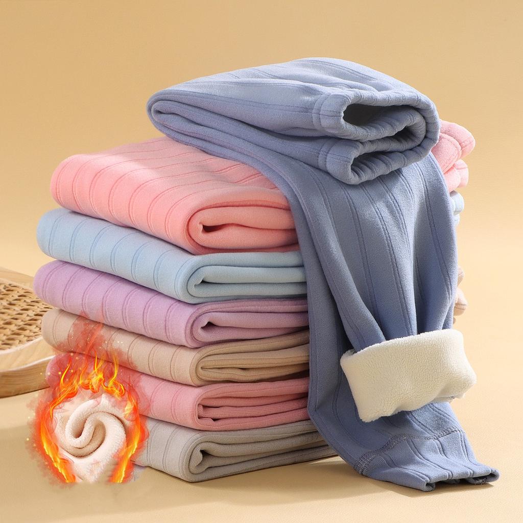 Children's Fleece-Lined Thickened Thermal Pants for Fall/Winter Medium-Large Sizes Solid Color Simple Pants