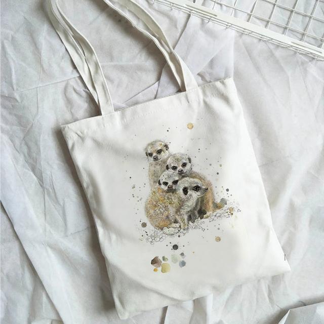 Wiederverwendbare Damen Canvas One Shoulder Cartoon Printing Einkaufstasche Baumwolle Umweltfreundliche Einkaufstasche Damen 2022 Student Handtasche T