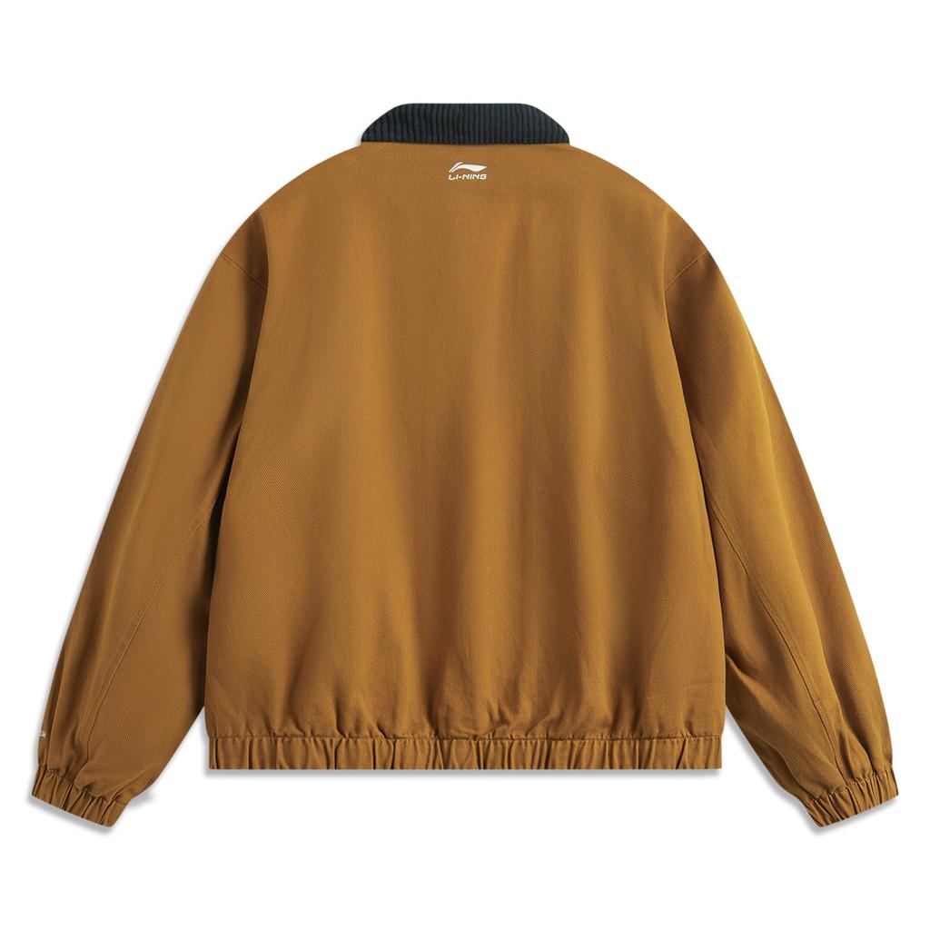 Li-Ning Sports Fashion Series Solid Color Polo Collar Long Sleeve Zipper American Vintage Casual Versatile Jacket Unisex Jacket Gold Brown AJDU321-1