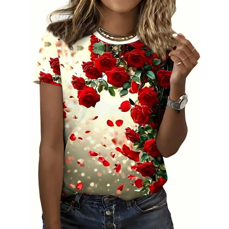 Women s round-neck floral print T-shirt with pockets S