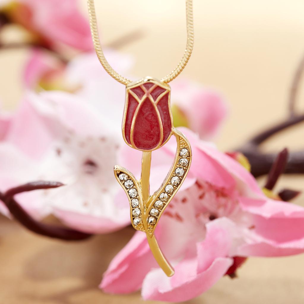 Light Luxury Romantic Tulip Flower Necklace For Women Exquisite Zircon Rose Flowers  Clavicle Chain Choker Party Charm Jewelry