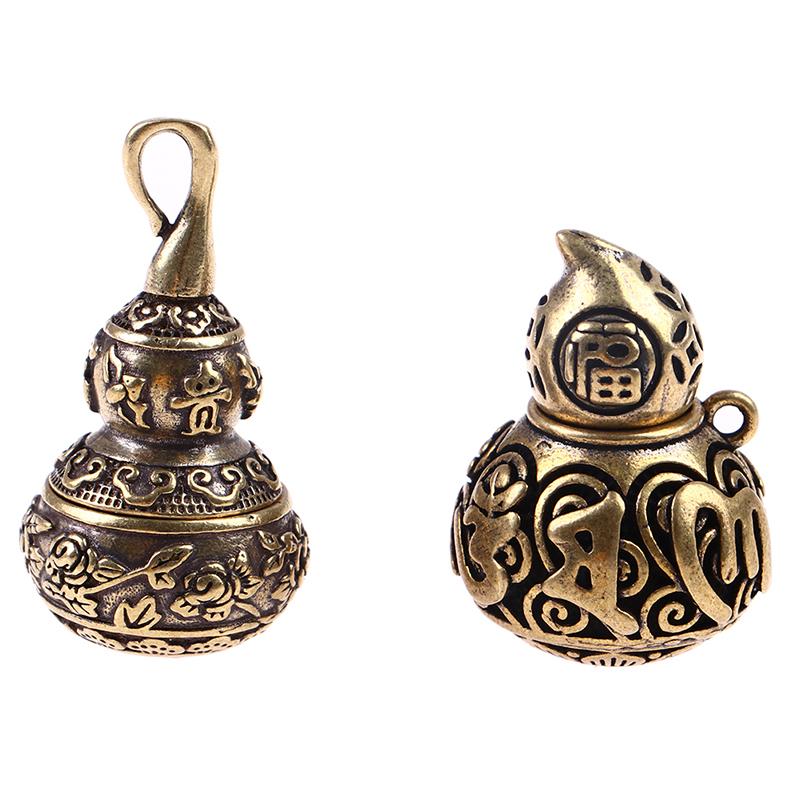 Brass Letters Blessing Lotus Gourd Charms Lucky Keychain Pendants Pill Box Container Bottle