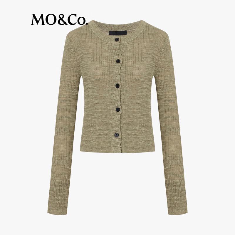MO&Co. Women's Linen Blend Slub Knit Cardigan