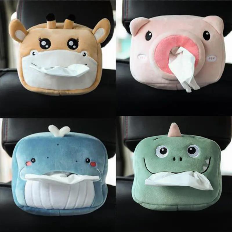 Cute Short Plush Tissue Boxes Cartoon Tissue Box Holder Bracket Auto Armrest Box Car Seat Back Car Decorations Car Tissue Holder