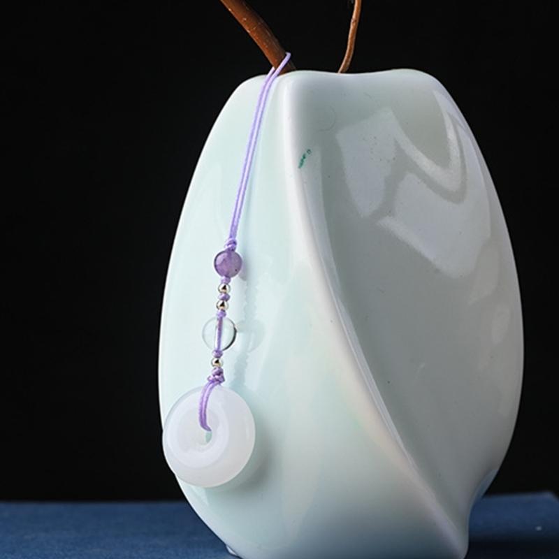 Vintage White Jade Buckle Pendant Phone Strap Chain Accessory Chinese Style Keychain Charm Unique Gift for Women Girls
