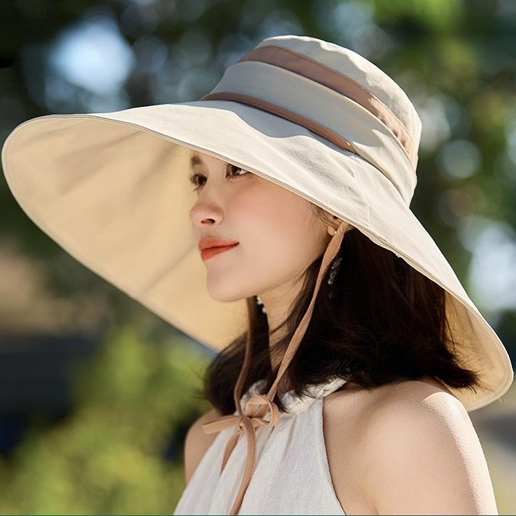 Women's Wide Brim Sun Hat Full Coverage UV Protection Summer Foldable Adjustable Zipper Drawstring Beach Outdoor Sunscreen Hat