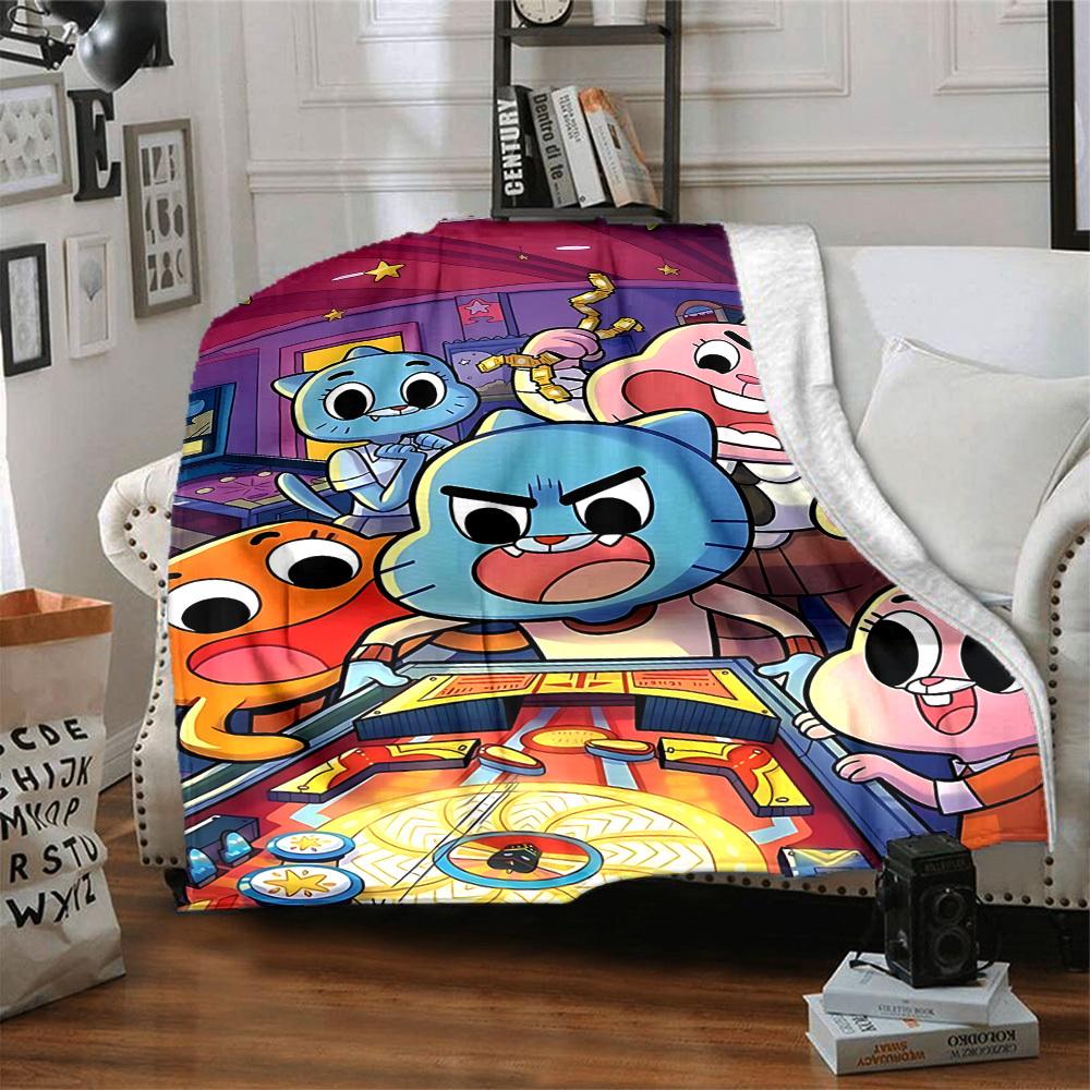 1pc The Amazing World of Gumball Cozy Print Blanket Lightweight Warm Flannel Throw Blanket For Sofa, Bed, Living Room