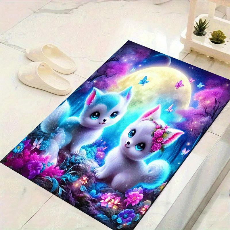 

1pc Cute fox in the moonlight Print, Design Indoor Area Rug - Soft, Anti-Slip, and Durable Gaming Room Decor for Bedroom 60cm by 90cm