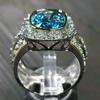 Nydelig design Dame Edele Partyringer Mote Luksus Himmelblå Cubic Zirconia Jubileumssmykker Flotte gaver til mor