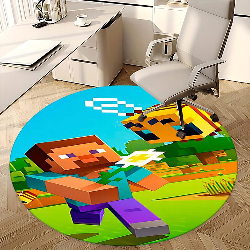 Minecraft Character Chair mat Round Rug-Office carpet, Machine Washable, Non-slip, Suitable for Living Rooms, Bedrooms