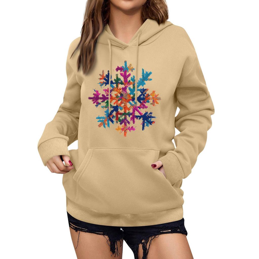 Women's Winter Christmas Printed Pullover Hooded Sweatshirt Fleece Long Sleeve Sweatshirt