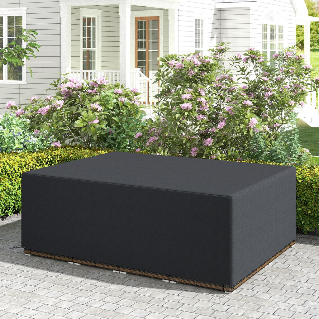 600D Oxford Outdoor Garden Furniture Sofa Set Cover, Waterproof Anti-UV Rattan Sun Lounger Protection Protector Cover, 275L x 205W x 90Hcm, Black