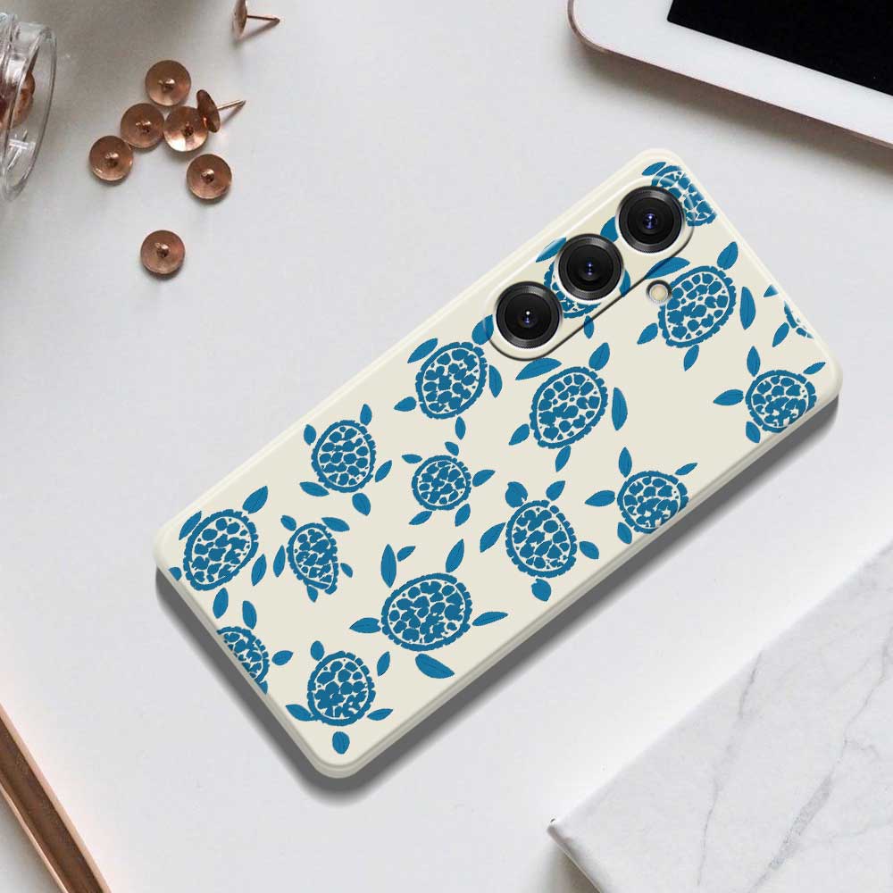 For Samsung Galaxy S25 Case Blue Turtle Pattern Printing Straight Edge TPU Phone Back Cover