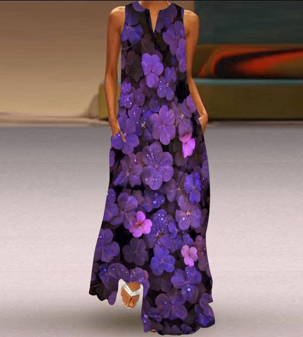 

Літня жіноча сукня з V-подібним вирізом. Довга сукня без рукавів 4XL