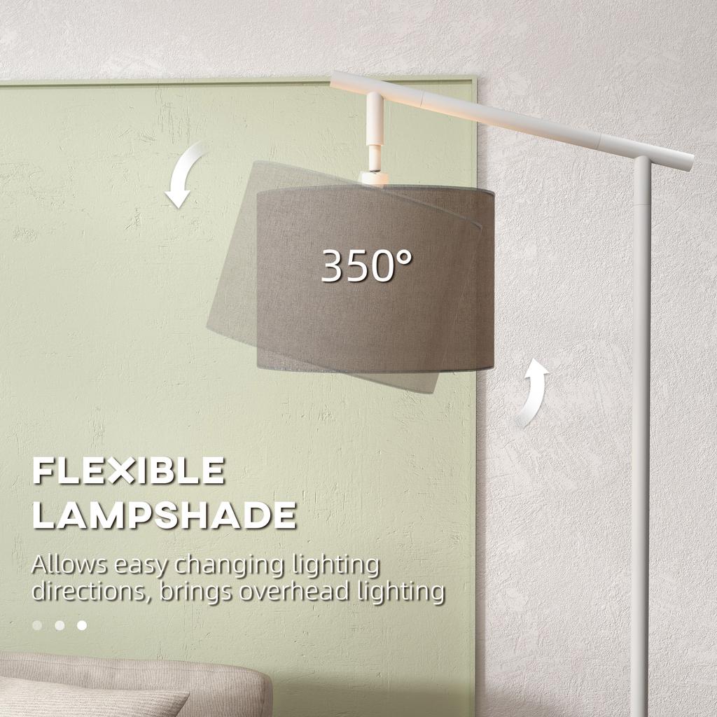 Metal Frame Floor Lamp with 350 Degree Rotating Lampshade, for Living Room and Bedroom, LED Bulb Included, Grey