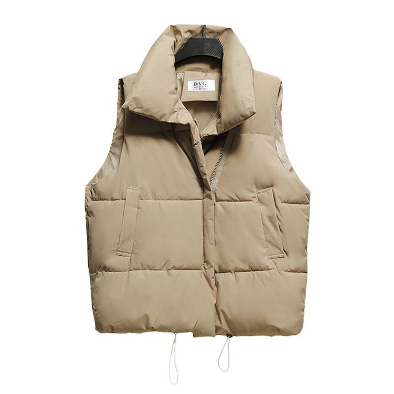 Fall/winter Short Vest Women's Loose Cotton Vest Stand Collar Thickened Vest Coat.