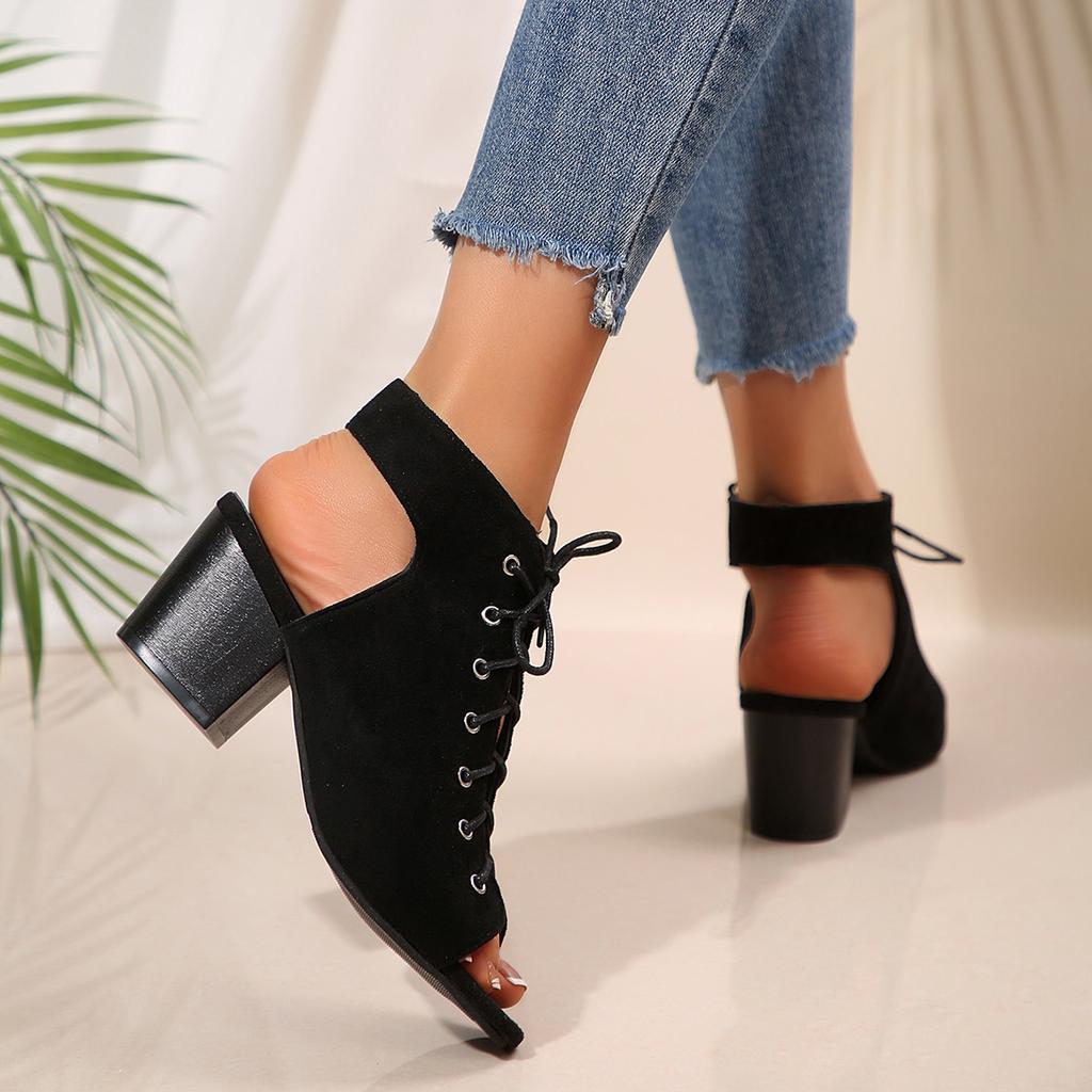 European & American New Peep-Toe Cross-Strap Chunky Heel Women's Martin Sandals – Outdoor Unique Large-Size Sandals