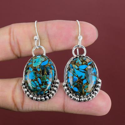 Copper Chrysocolla Earring Gemstone Jewelry Handmade Earrings 925 Sterling Silver Earring Genuine Copper Chrysocolla Jewelry Gifts For Her
