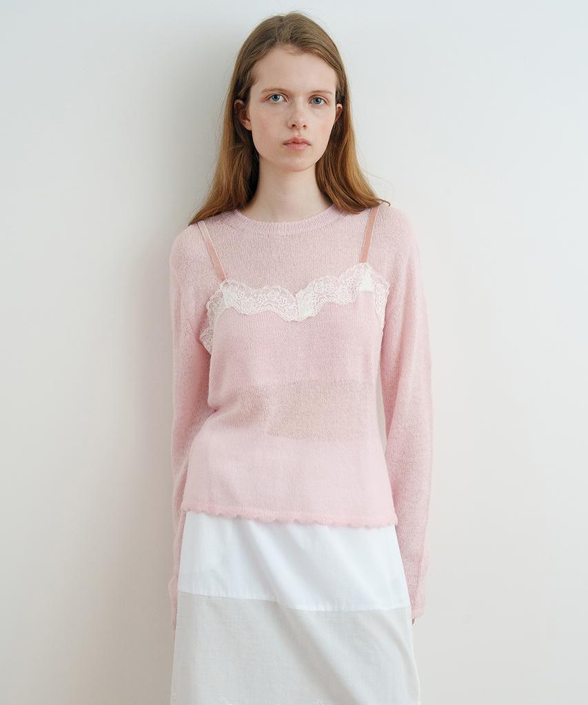 SINOON Lace Patch Sheer Knit (Pink)