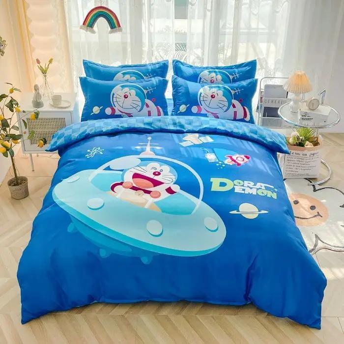 Doraemon Mechanical Cat Cartoon Style Pure Cotton Material Bed Three-piece Set Student Dormitory Dirty-Resistant Bedding